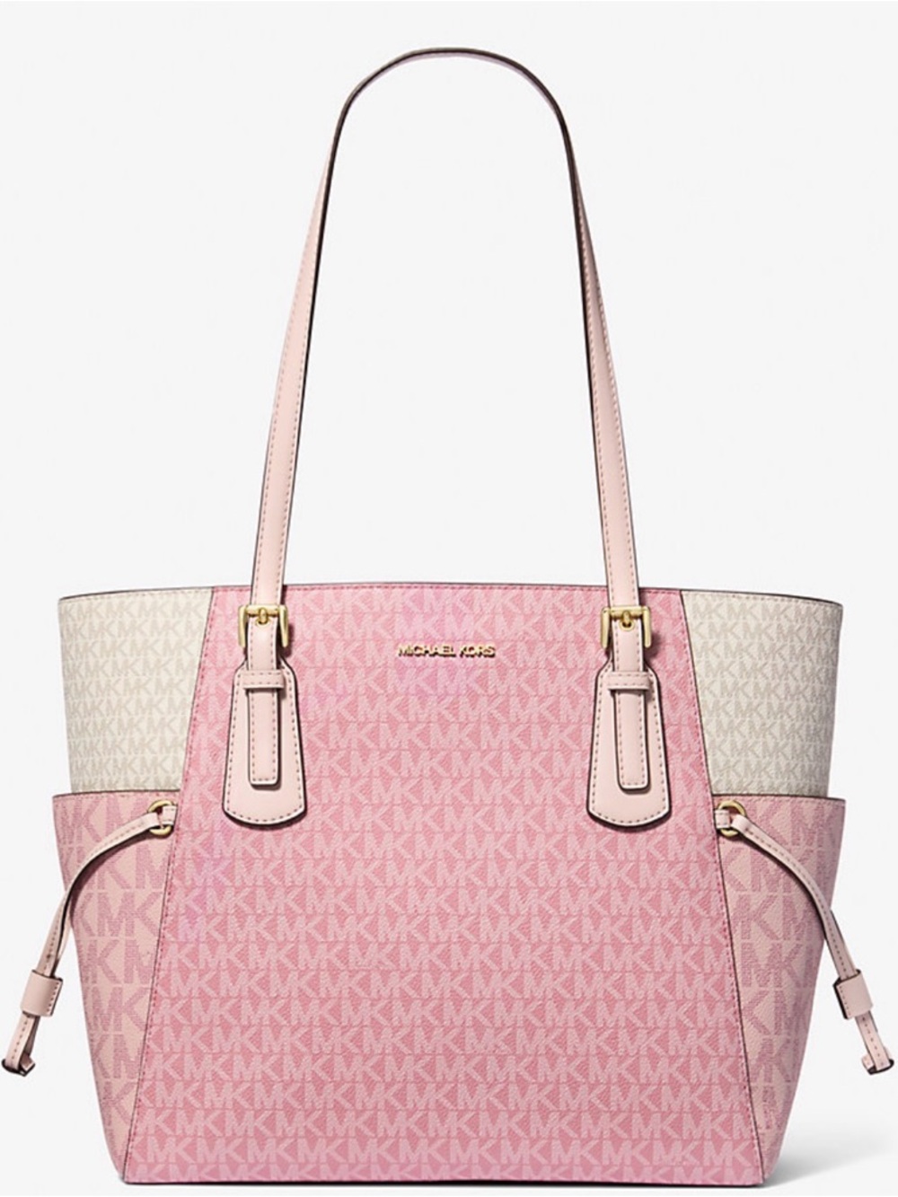 Michael Kors Pink and Cream Color-Block Voyager Tote